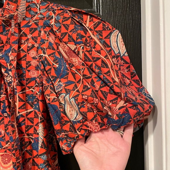 ULLA JOHNSON 100% Cotton Short Puff Sleeve Elise Hibiscus Floral Blouse 6 $495 - Picture 3 of 16